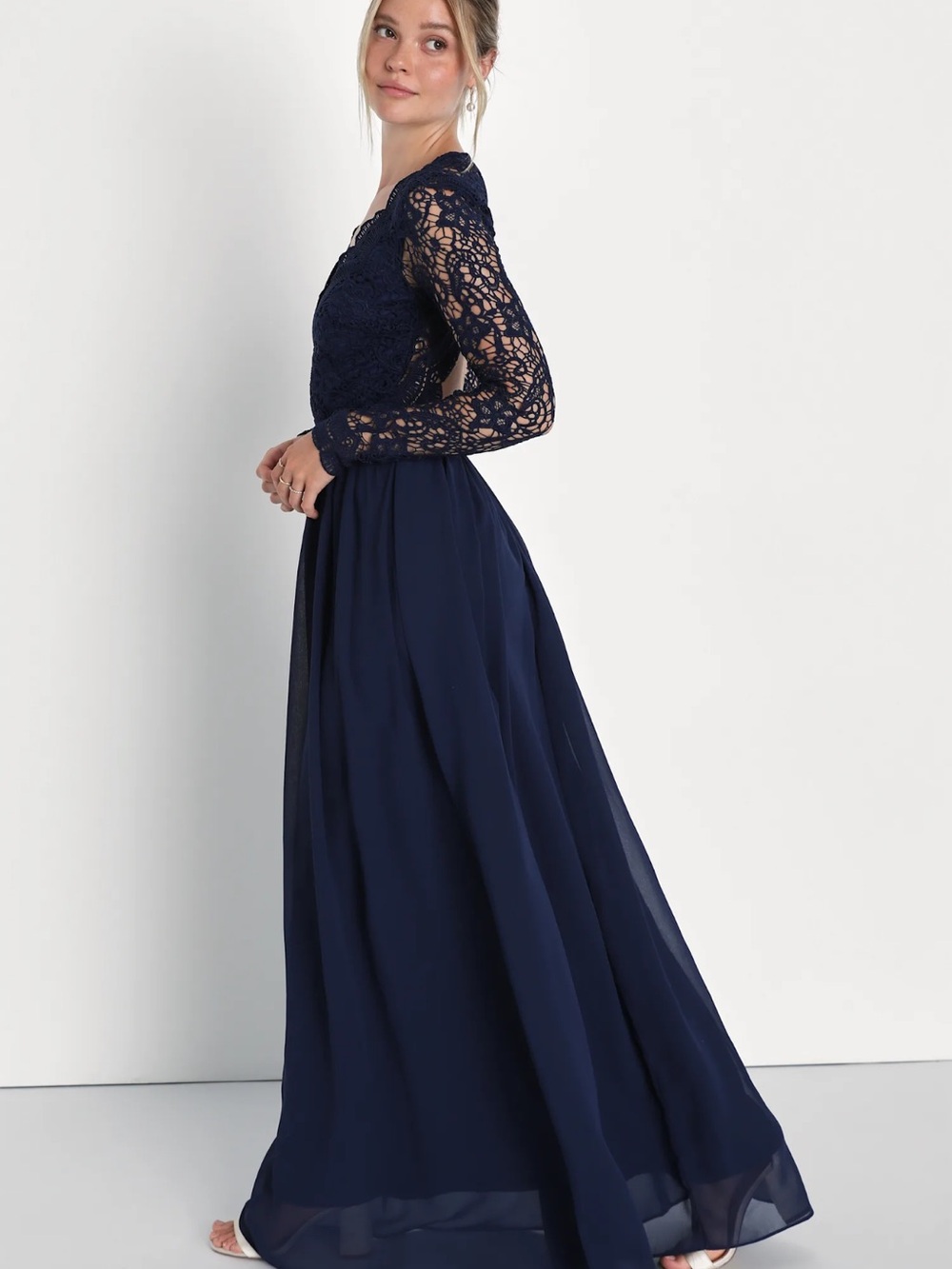 Awaken My Love Navy Blue Long Sleeve Lace Maxi Dress